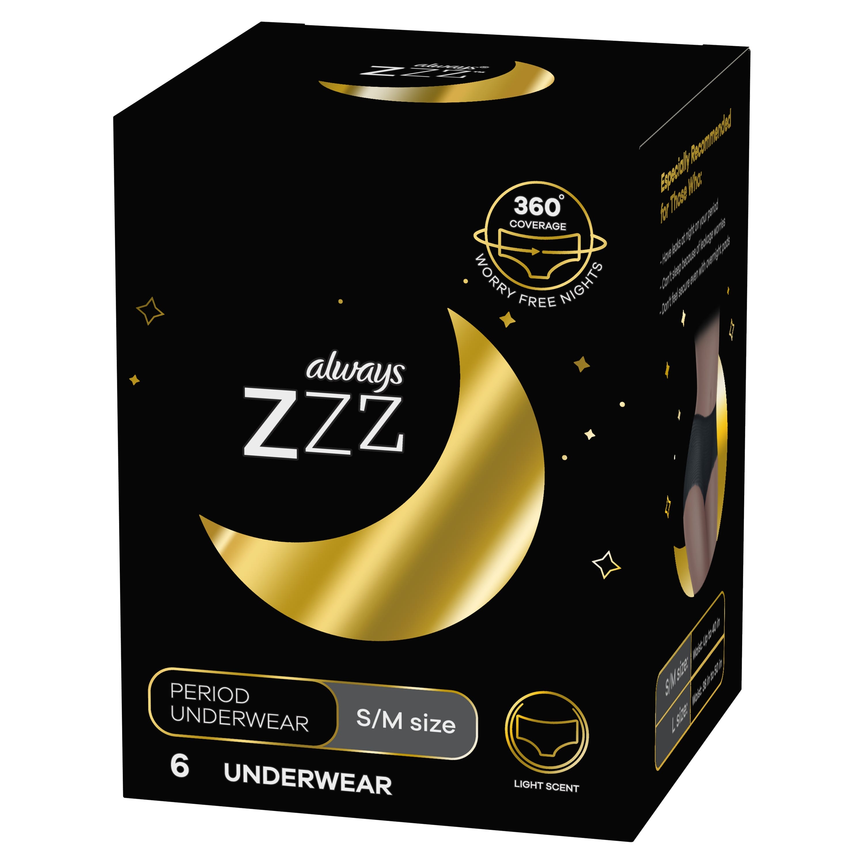Order Always ZZZ Overnight Disposable Period Underwear, Size S/M